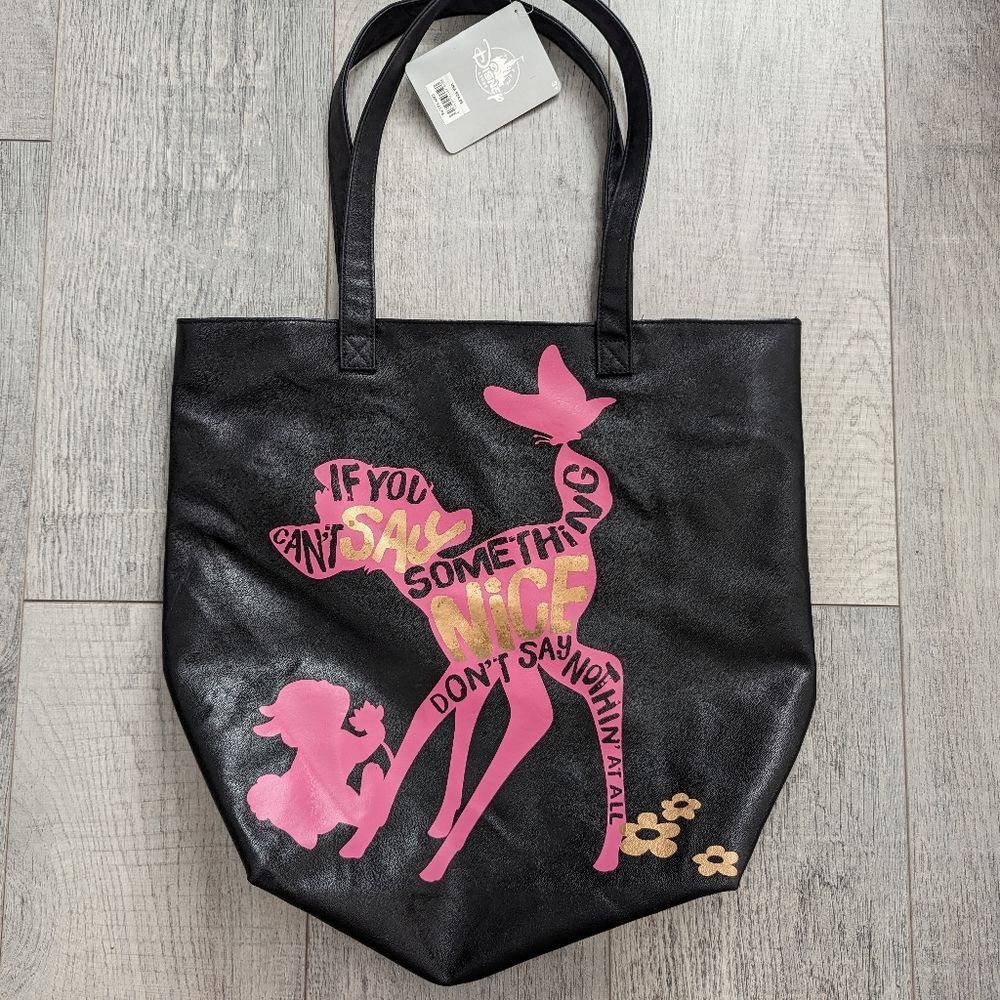 NWT DISNEY BAMBI THUMPER TOTE Pink Black Large Shoulder Bag